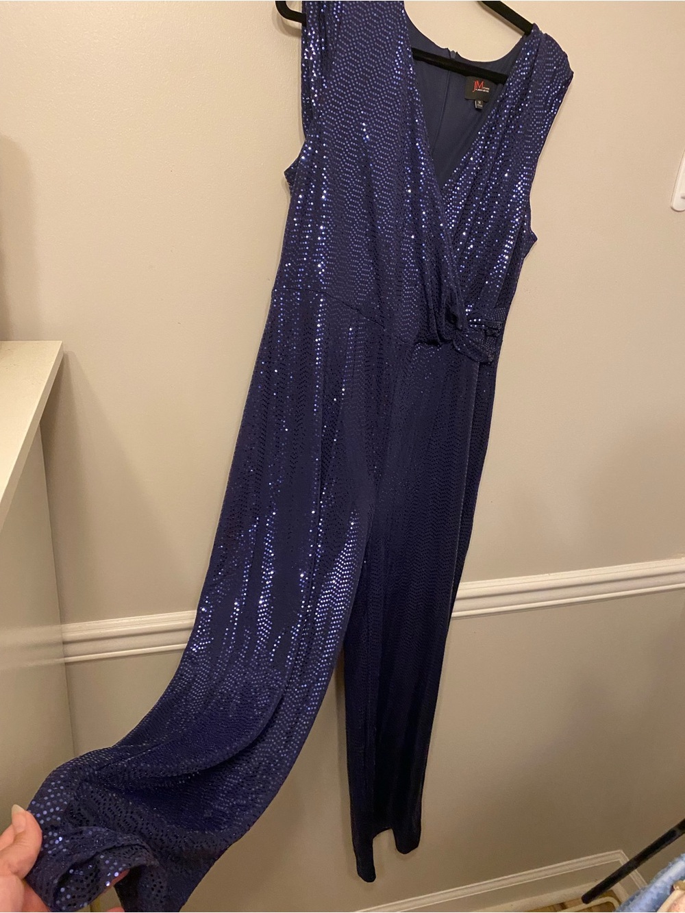 Sequin V-Neck Navy Jumpsuit by Jax